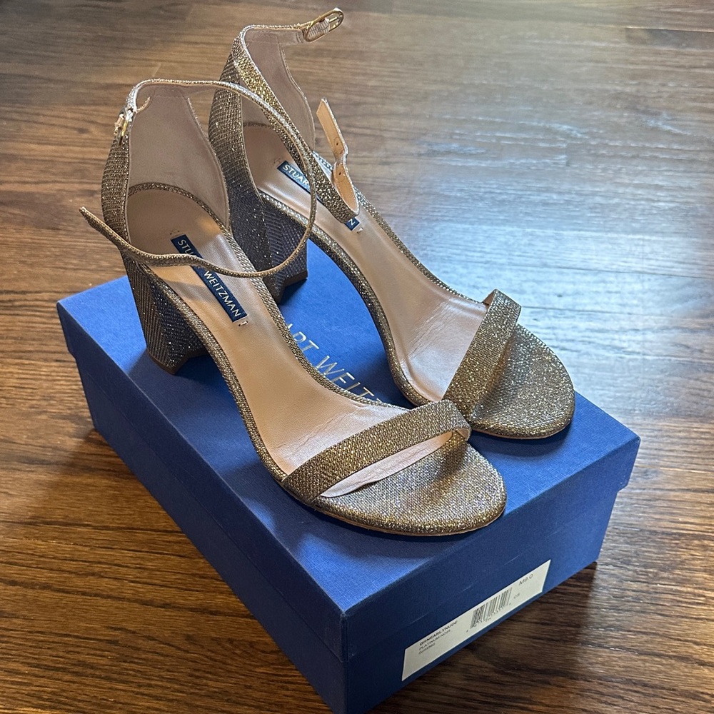 Stuart Weitzman Glittering Gold Block Heels